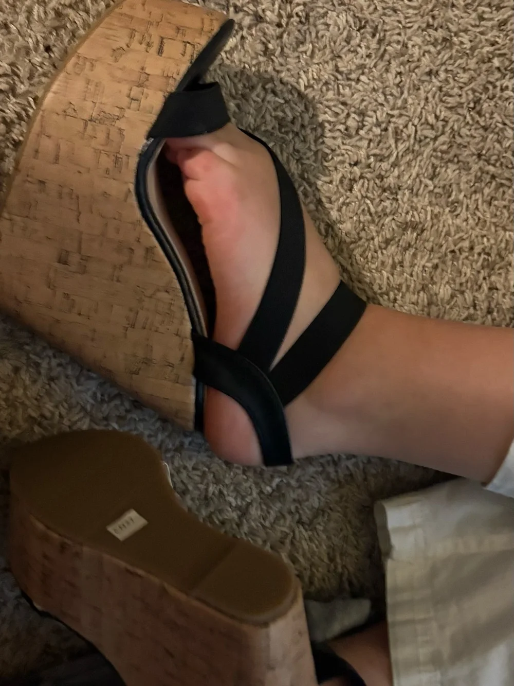 Women's Black Cork Wedge Sandals with Elastic Straps